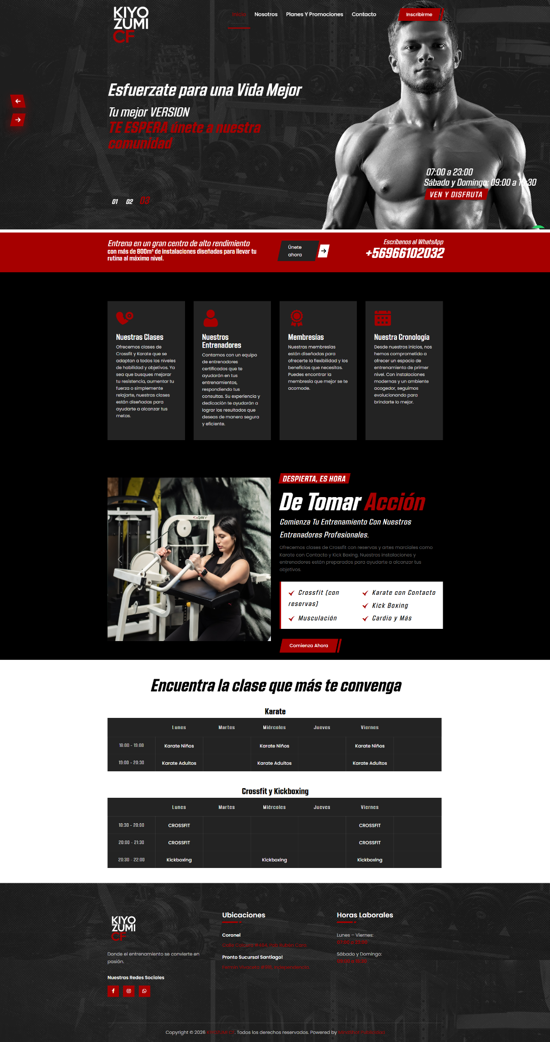 Portada del sitio real de Kiyozumi CF, con identidad en negro y rojo y presentación del gimnasio